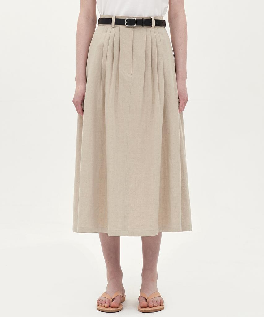 Jun By Jun K Linen 8-Pleat Skirt_Oatmeal