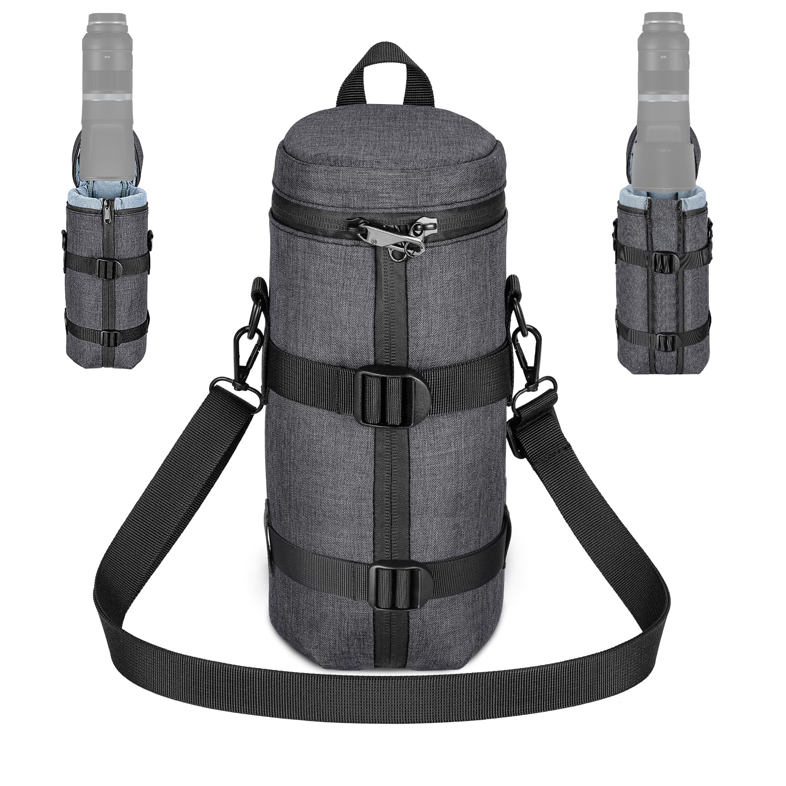 

NEEWER Camera Lens Pouch for 144x315mm DSLR Mirrorless Camera Lens Waterproof Thick Expandable Protective Case Bag with Lockable Opening Shoulder сірий колір