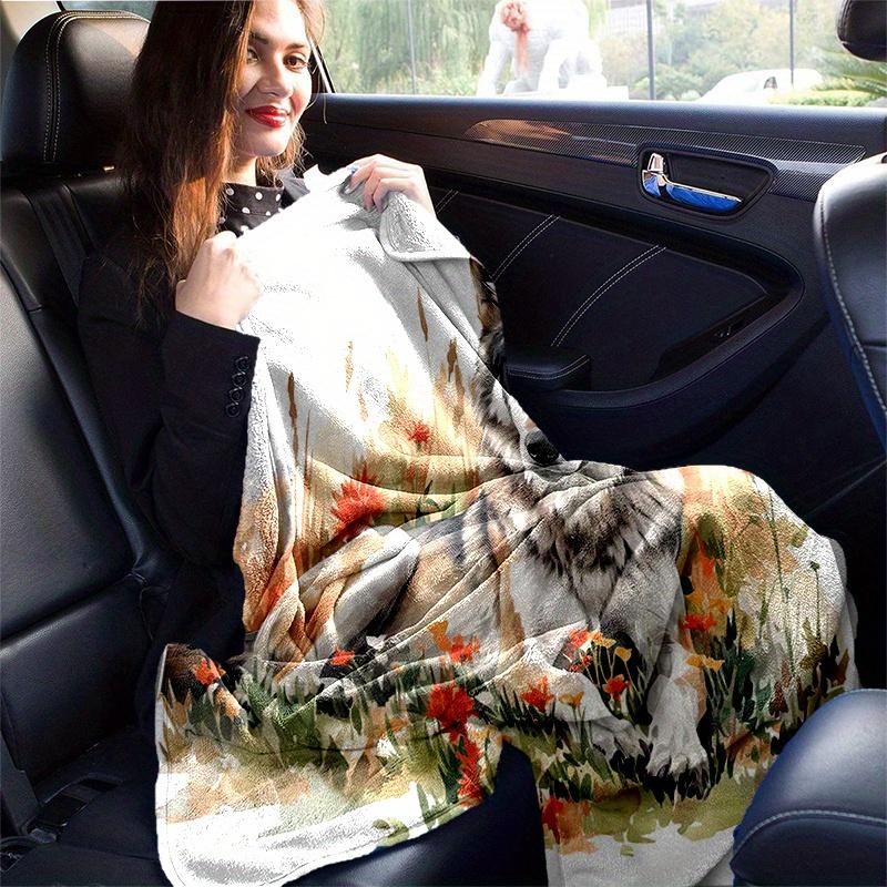 1pc Wild Wolf Amidst Autumnal Wildflowers Blanket  Cartoon Throw for Home Decor, Gift Idea, Room Decoration, Living Room, Travel, Camping