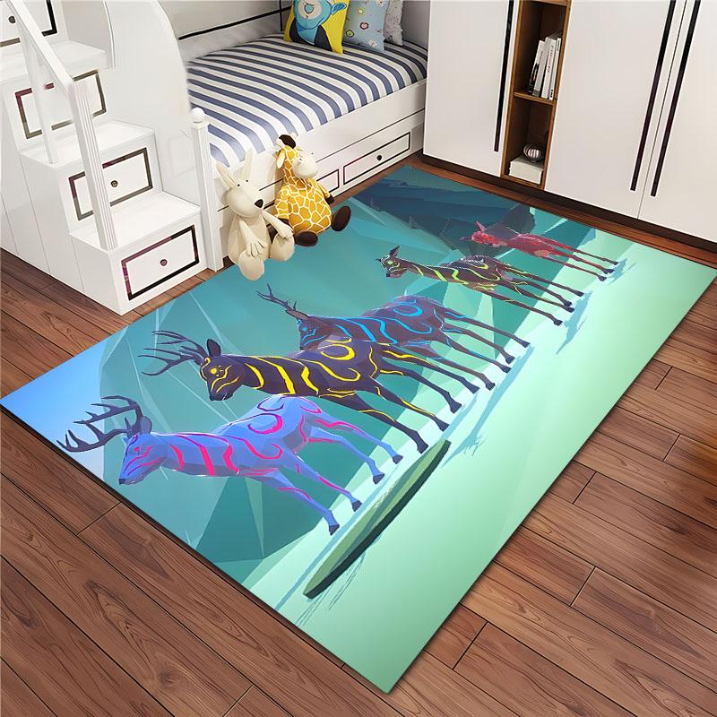 Sika Deer 3D Art Carpet, Living Room and Bedroom Household Items, Children's Room Sofa Mats, Doormat Floor  Anti-slip Rug, Gifts