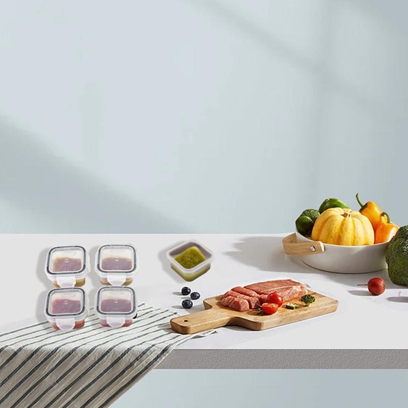 4pcs 60ml Mini Sauce Box Reusable Leak-proof Dishwasher Safe Condiment Containers With Lid For