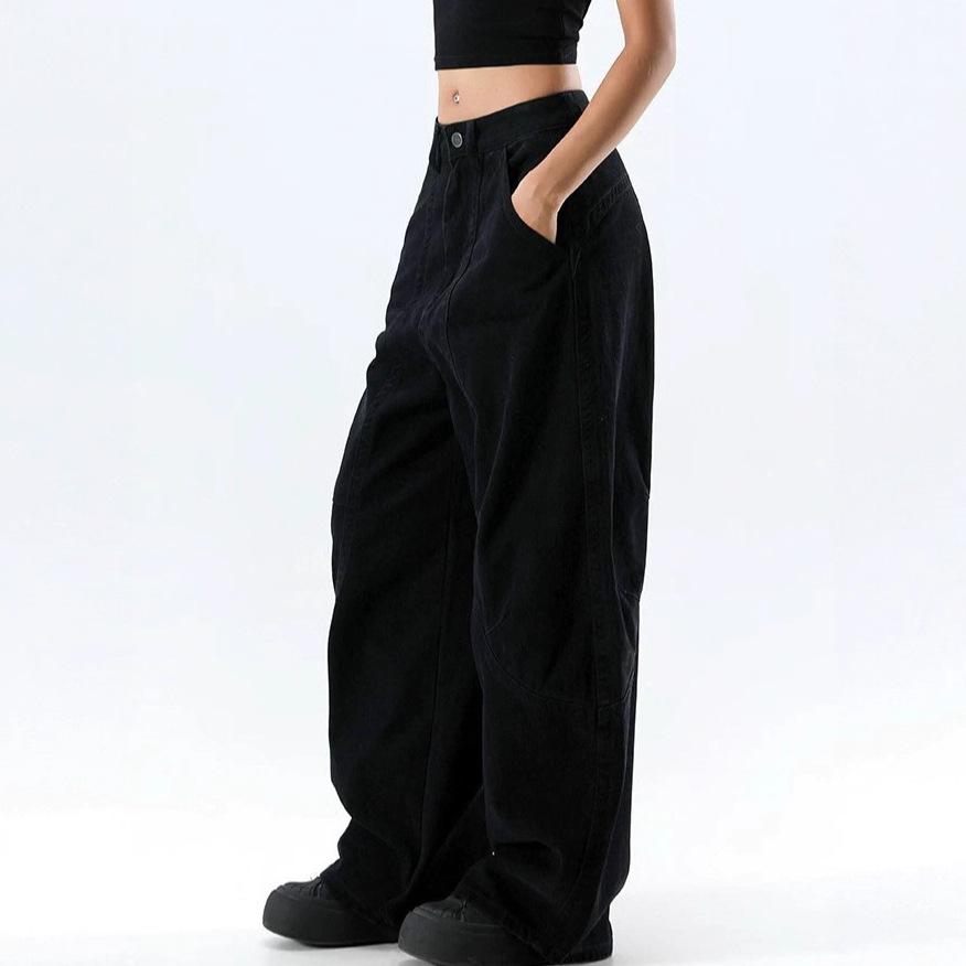American black loose scimitar jeans women's summer new low-rise thin and drape wide-leg pants