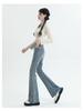 Women's High Waist Vintage Micro-Flare Jeans - Elastic, Raw Hem, Double Button, Retro Bell Bottom.