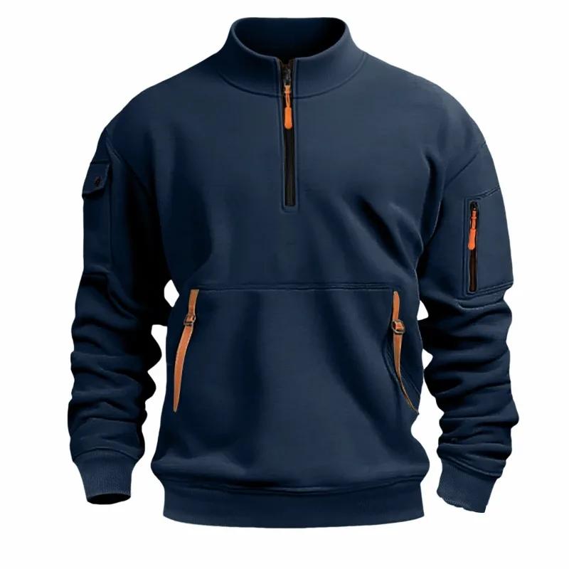 Zipper Multi-pocket Semi-zipper Pullover Sports and Casual Top Stand-up Collar Spring and Autumn Men's Sweatshirt