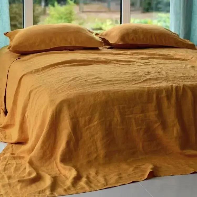 Natural Flax Bed Sheets Plus 2 Pillowcases 100% Washed Linen Sheet 3PCS Set Breathable Soft Farmhouse Home Bedding Flat Sheet