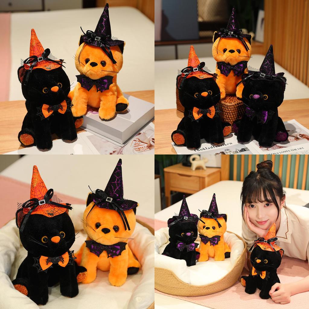 Halloween Magical Black Cat Plush Toy Party Decor Childrens Soft Doll Gift Cat