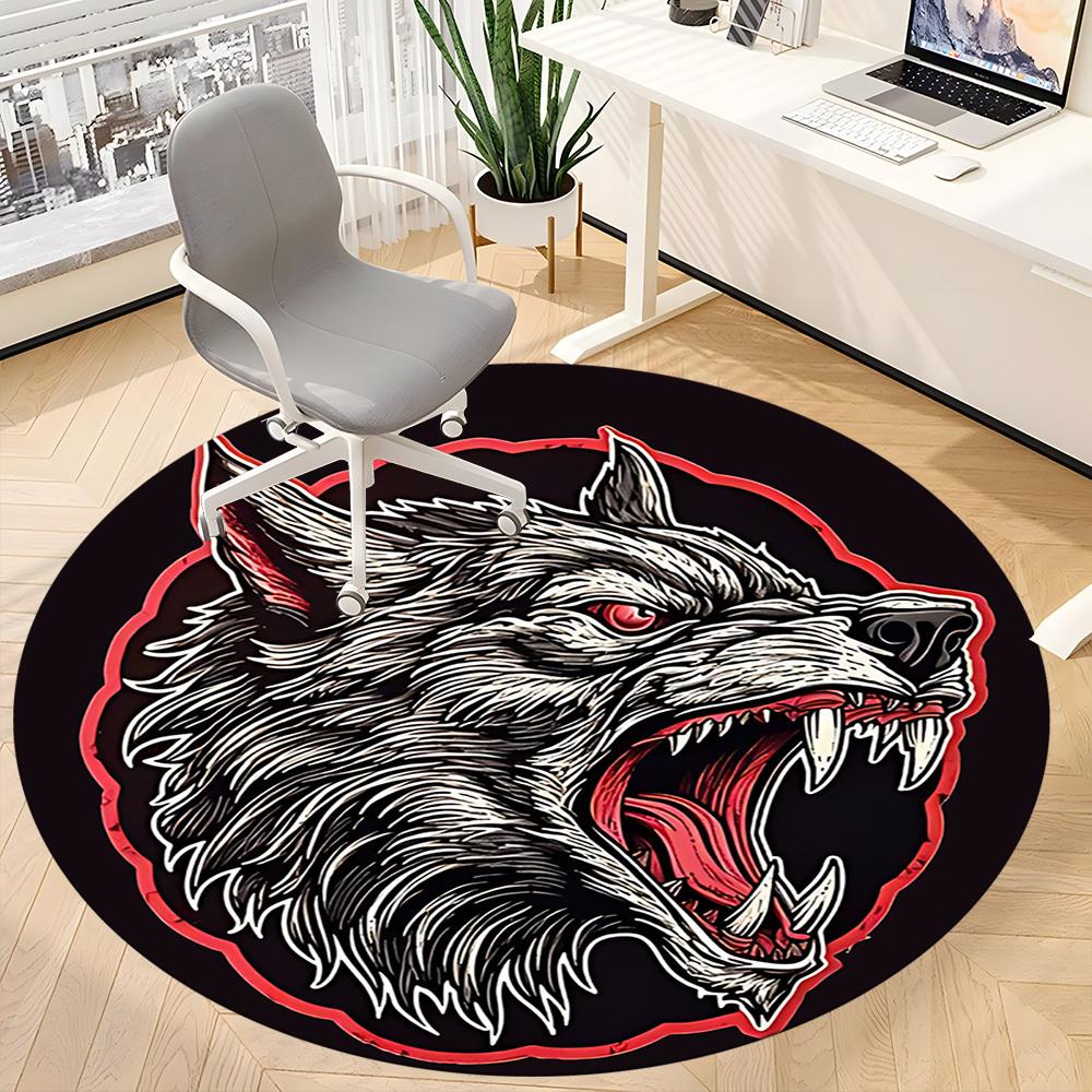1pc Wolfpack Alpha Office Round Area Rug, Under Office Chairs Bedroom Living Room Home Decor, Room Deco