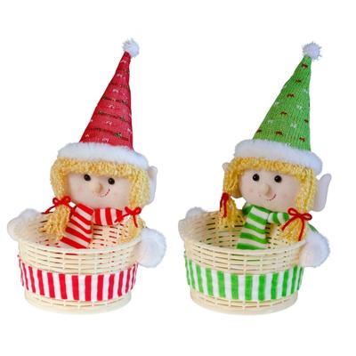 Christmas Elf Doll Candy Basket Ornament Soft Fabric Decors For Festives Home Office Holiday Table Centerpieces Display