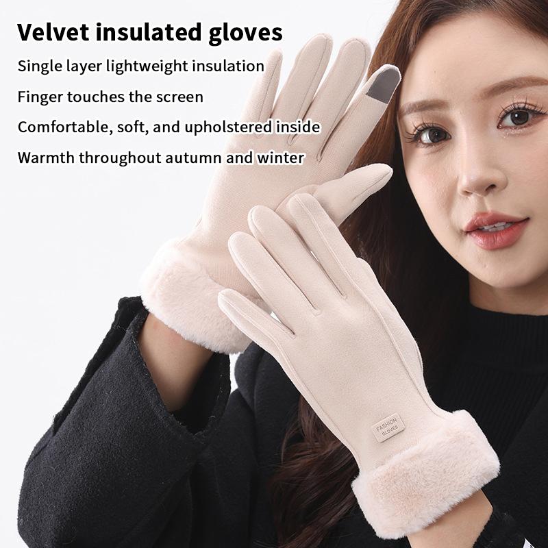 Luvas Quentes de Camurça Outono Inverno Mais Veludo Espessado Pelúcia Decorativa Punho Luvas Outdoor À Prova de Frio Touchscreen Ciclismo Esqui