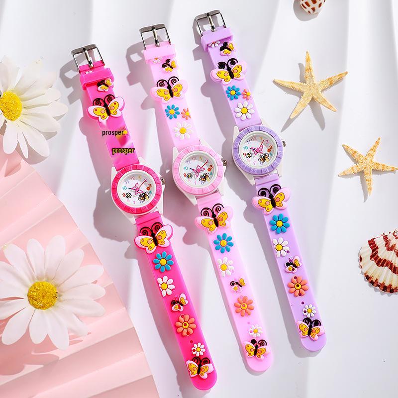 Butterfly Cartoon Girls' Quartz Watch with Silicone Strap
