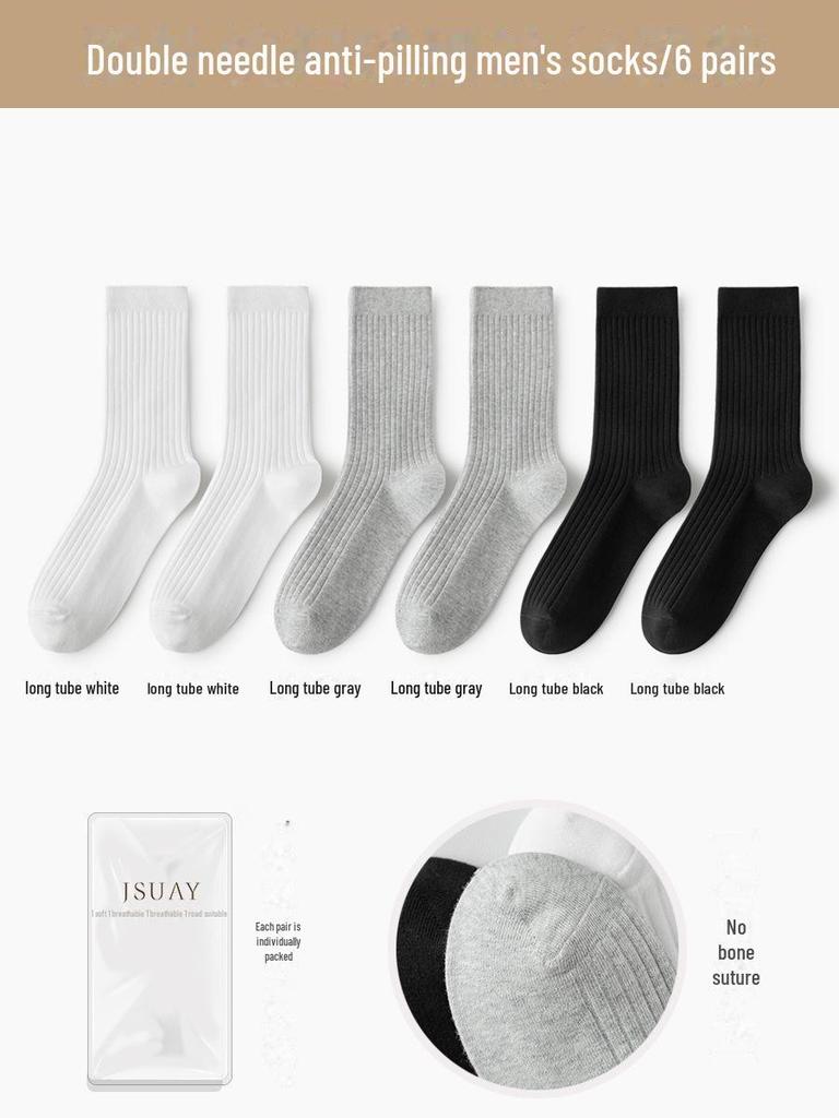 Herren Baumwoll-Mittelrohrsocken - Frühling & Sommer Schweißabsorbierend, Business Casual, Schwarz/Weiß/Grau