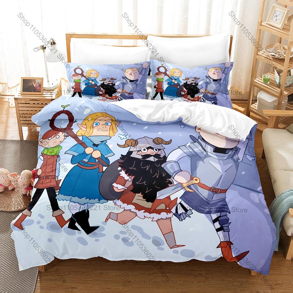 Delicious in Dungeon Fantasy Dungeon Gourmet Cartoon Bedding Set Duvet Cover + 2 Pillowcases Otaku Room Decor