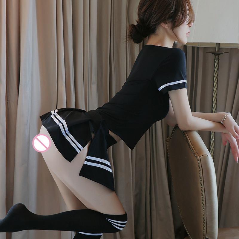 Ladies' Sexy Lingerie Sexy Hollow Out No Take Off Short Skirt Student Uniform Temptation Midnight Passion Role-playing