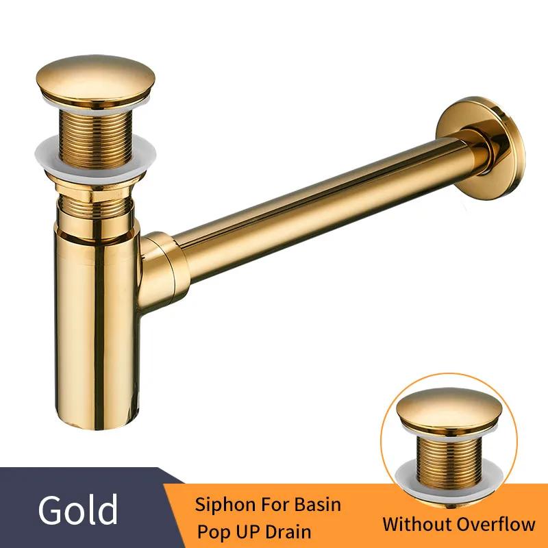 Luxus Flaschensiphon Messing Rund Siphon Silber Gebürstete Bronze Schwarz P-Siphon Badezimmer Waschtisch Rohr Abfluss Mit Pop-Up Ablauf 6920
