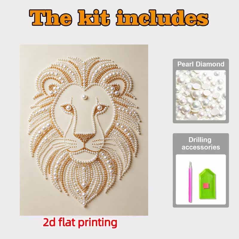 Pearl Art Painting Home Wall Decor Golden Lion Pearl Gemstone Painting Picture Crafts Adult/Beginner Gift Creative Home Decor Unframed Wall Art