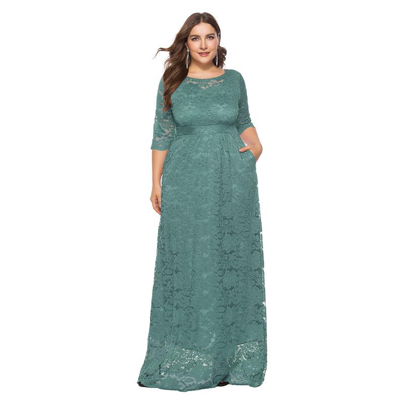 Europäische und amerikanische Plus Size Extra Large Size Damen Neues Spitzentaschen-Abendkleid Brautjungfernkleid XL-6XL