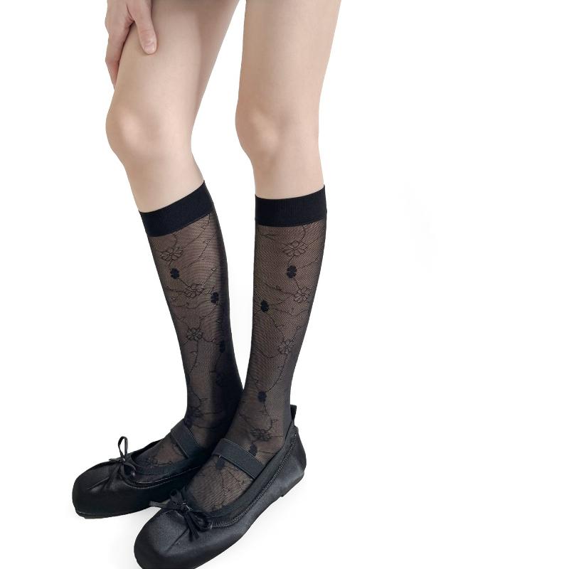 Stockings Women Summer Ultra-Thin Silk Stockings Sweet Girl Knee Socks Flower Jacquard Japanese Cute Calf Socks Women Stockings