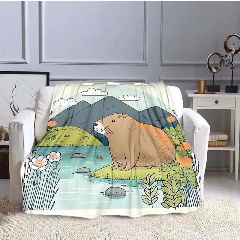 10 Sizes Cartoon Capybara Pattern Blanket Warm Soft Fluffy Kids and Adult Sofa Bed Throw Blanket Outdoor Travel Camping Sheet