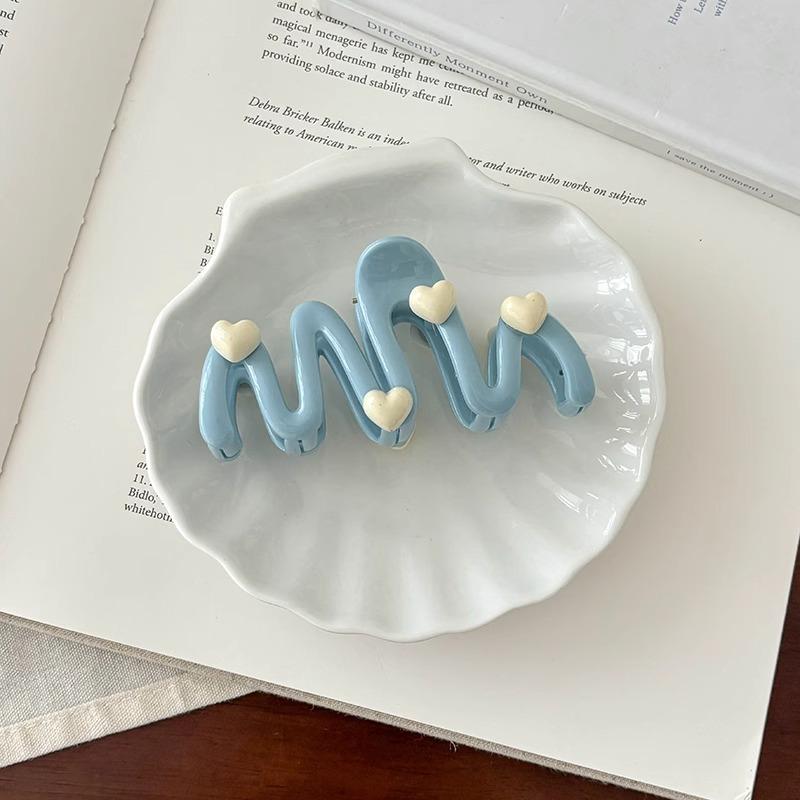 

1 шт./2 шт. Кремово-белый и синий Волнистый зажим-акула для волос в форме сердца, милые и универсальные аксессуары для волос