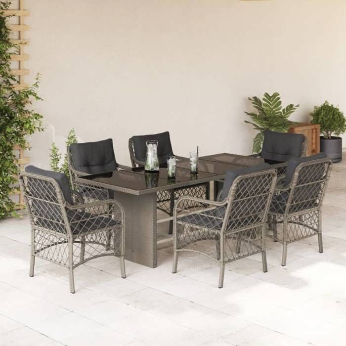 VidaXL Garden Dining Set with Cushions 7 Pcs, Patio Table and Chair, Patio Furniture, Outdoor Furniture, 3212066
