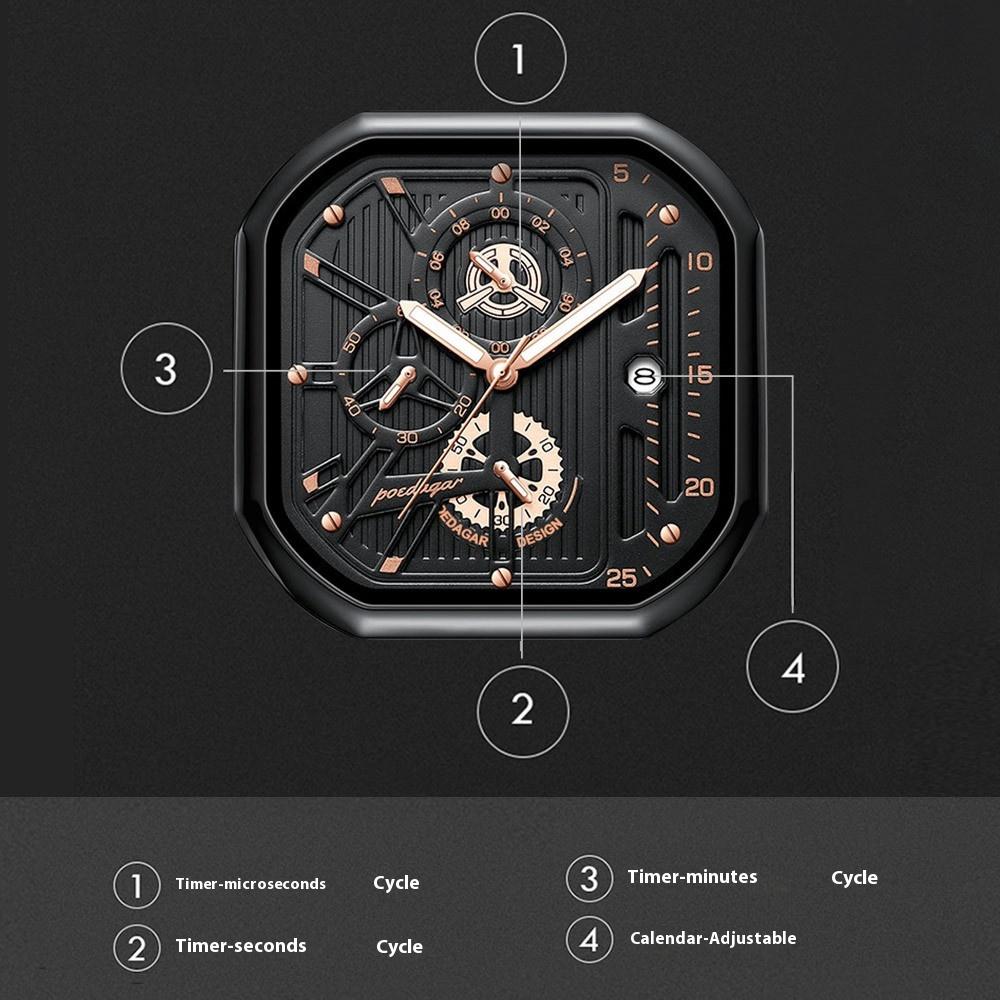 Sport Quartz Watch Men Silver Blue Chronograph Dress Wristwatch with Stainless Steel Band Auto Date Luminous Hands 24-hour