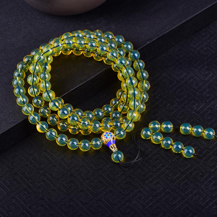 Mexican Blue Amber Bracelet: 108 Purified Water Honey Wax Amber Beads, Unisex Prayer Jewelry