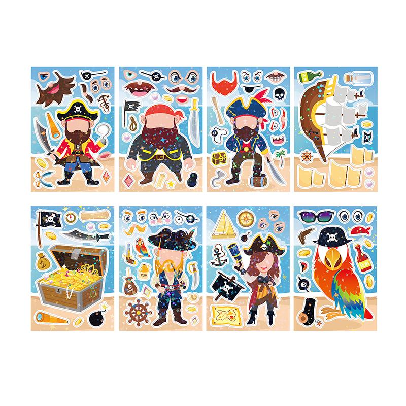 8Pcs Diy Stickers Puzzle Face Changing Stickers Animal Assemble Game Montessori Cognition Educational Toys For Children Kids