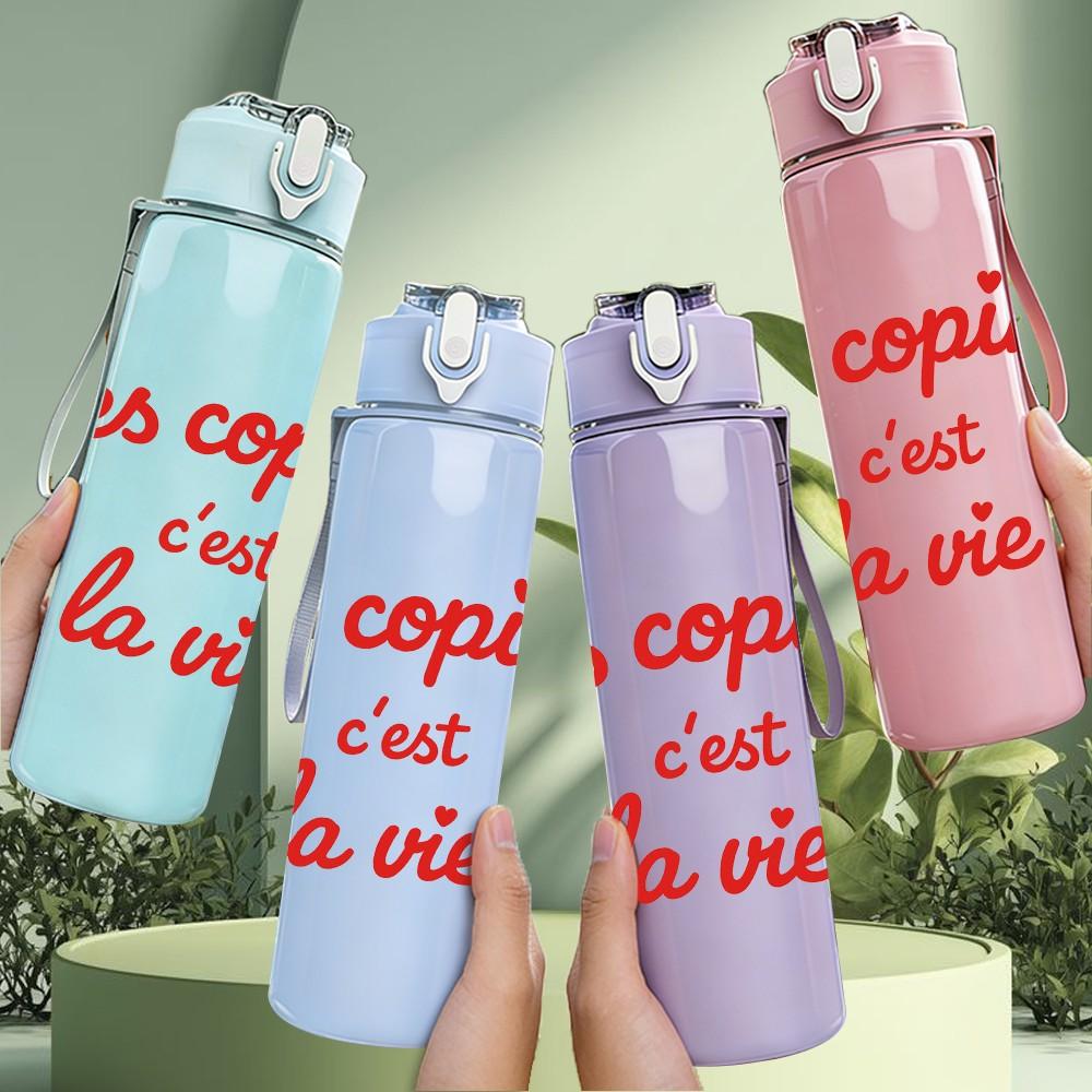 1PC Les Copines French Letter Print 750ml Color Plastic Sports Water Bottle Leakproof Flip Straw Lid Suitable for Sports Office Home Use