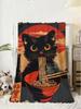 Black Cat Ramen Soft Flannel Blanket  Oversized Warm SkinFriendly Throw for Sofa Bed Office Travel  Winter Comfort