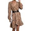 Autumn new retro light and mature style waist v-neck leopard print dress