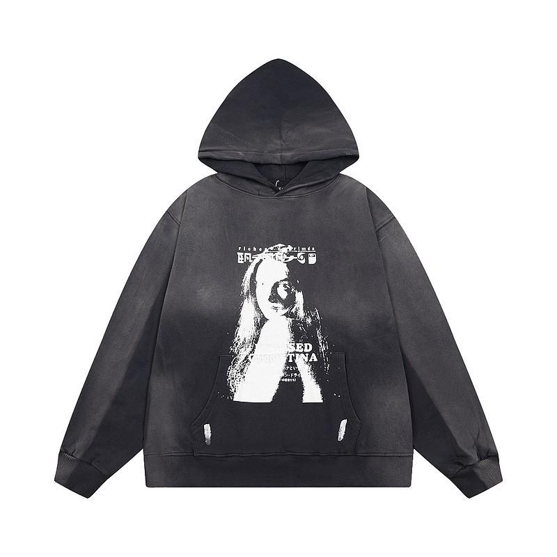 Erkek Geniş Kesim Pamuklu Kapüşonlu Fermuarlı Sweatshirt Sokak Giyim Günlük Harf Baskılı Uzun Kollu Tişört