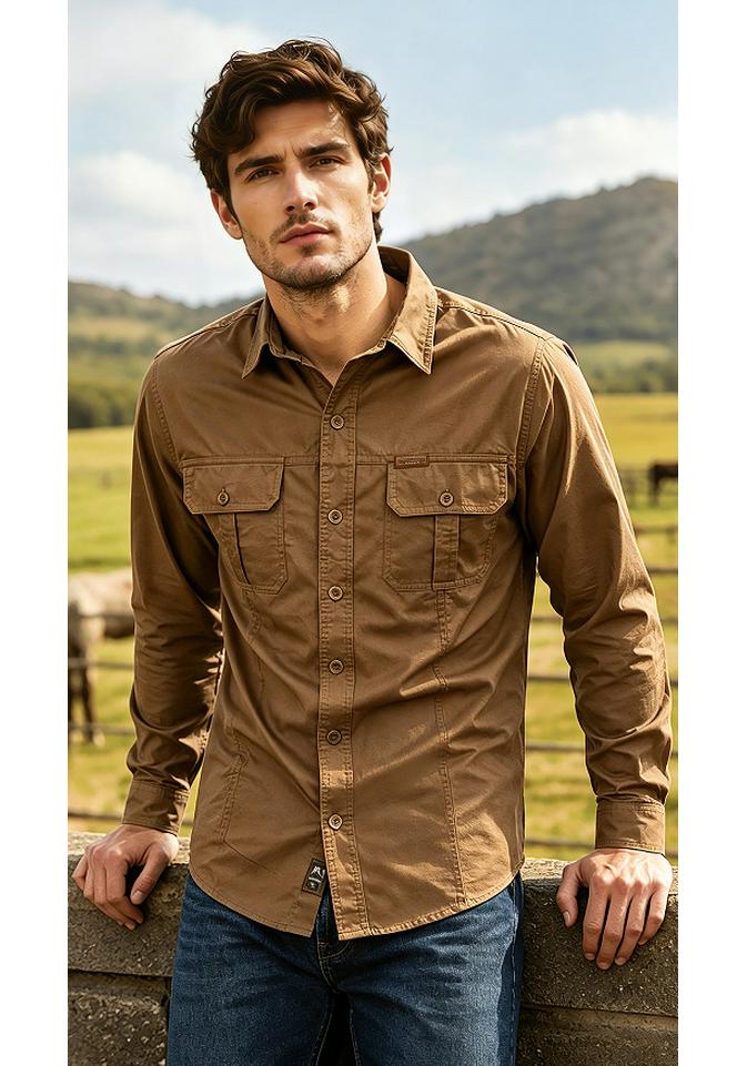 New Cotton Long Sleeve Workwear Shirt for Middle-Aged and Young Men - Outdoor Leisure