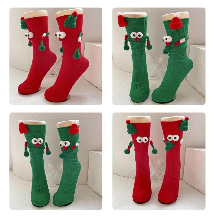 Christmas Funny Hand Socks Novelty Cartoon Big Eyes Middle Tube Socks Hosiery for Adult Kids Holiday Festival Party Gift