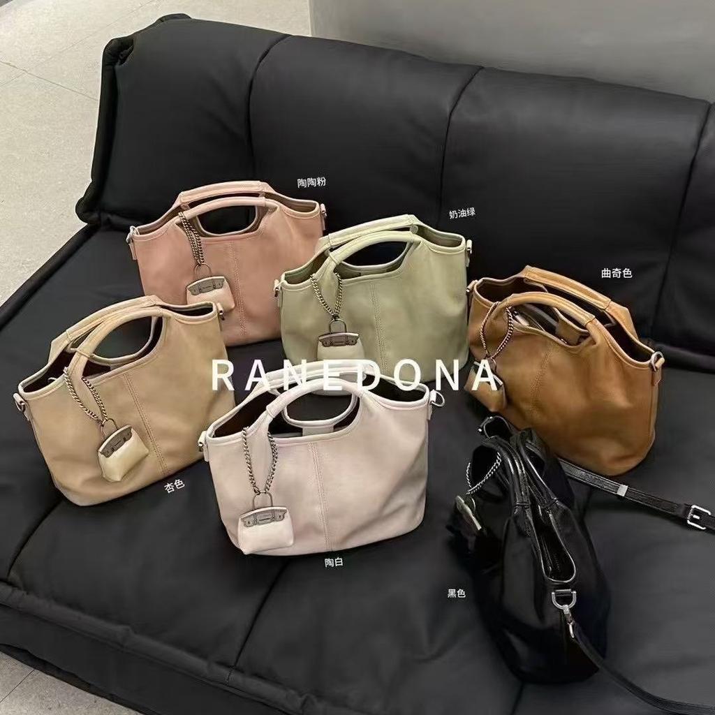 Women's Bag New Large Capacity Casual Handbag Retro Cowhide Pattern Shoulder Crossbody Bag Bucket Bag