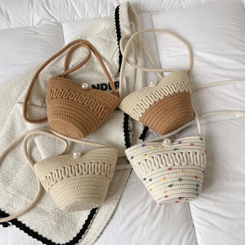 New Casual Cotton Woven Women Handbag Small Weaving Shelll Summer Beach Bag Shopper Tote Ladies Travel Shoulder Crossbody Bags