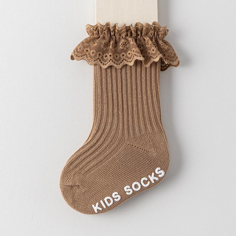 Infant Toddler Girl Cotton Lace Princess Non-Slip Mid-Calf Socks for All Seasons