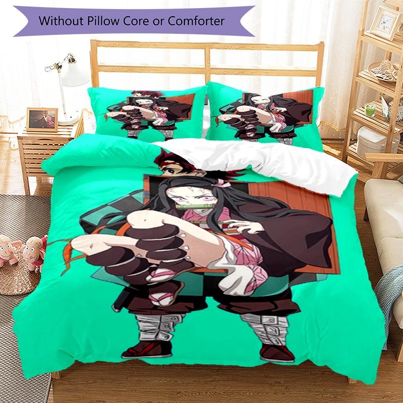 3pcs Demon Slayer Bedding Set Duvet Cover Closure Includes 1 Duvet Cover & 2 Pillowcases, Soft and Comfortable for All Seasons.