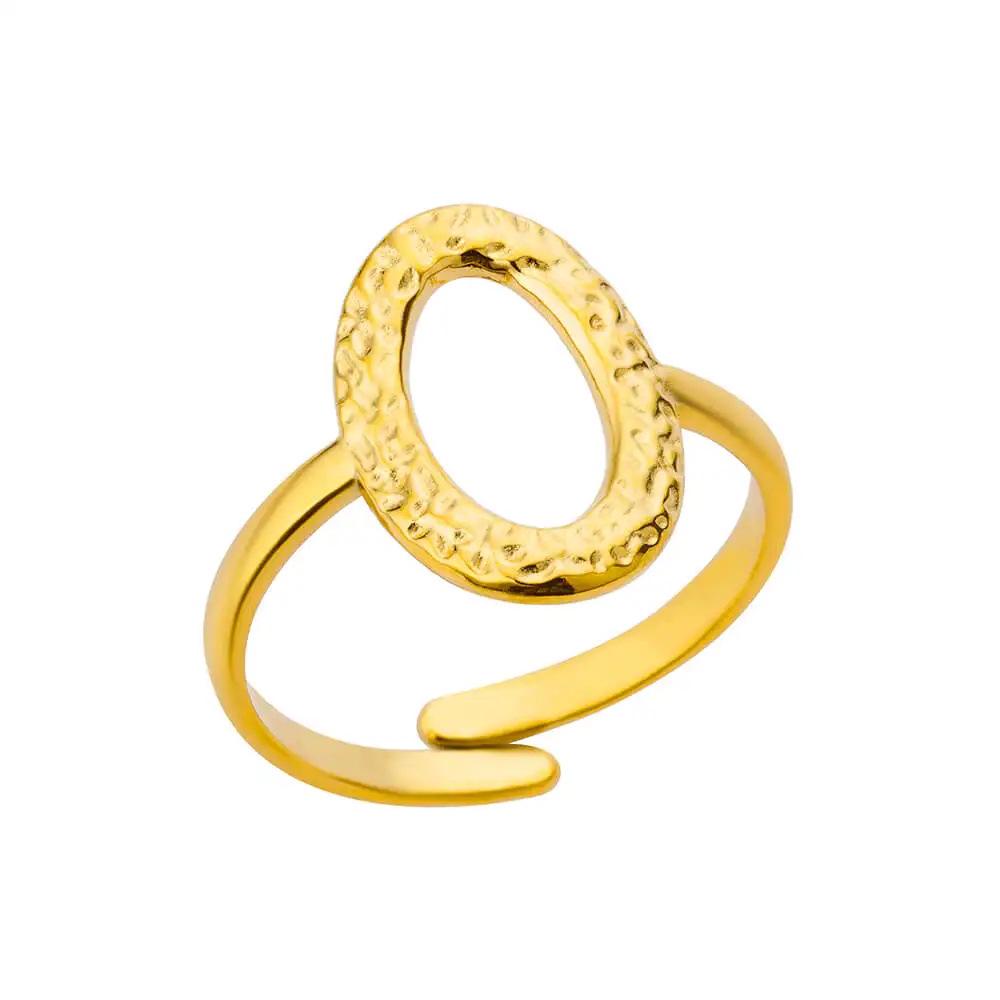 18K Gold Plated Stainless Steel Geometric Open Wide Band Unisex Ring