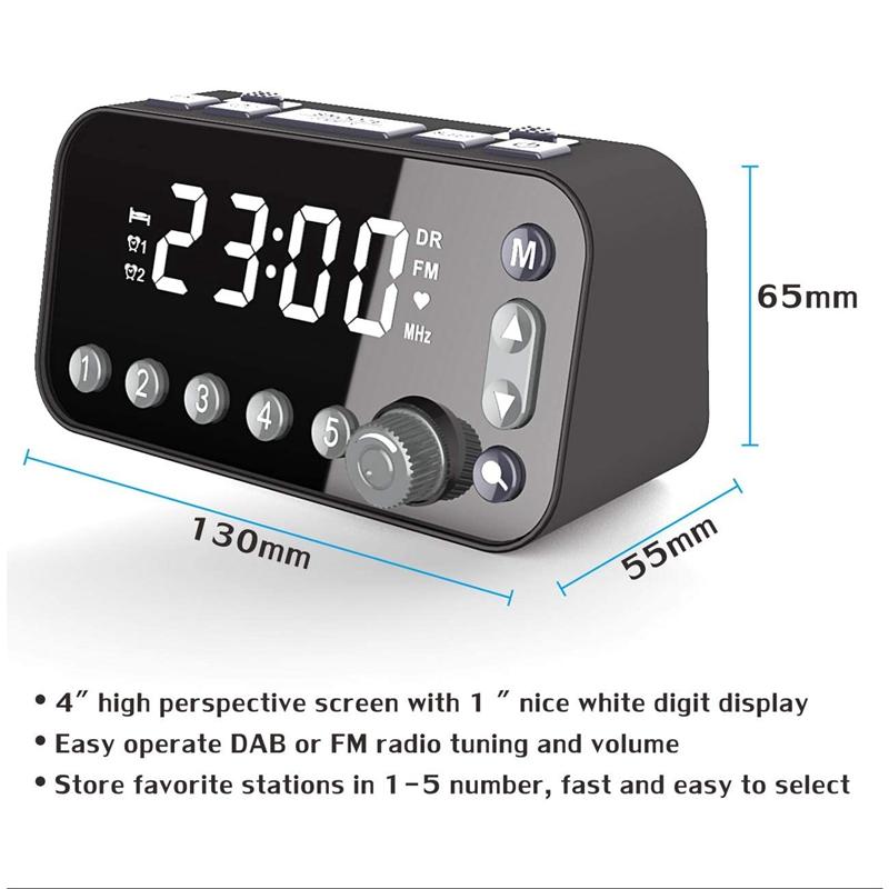 Bedside Alarm Clock DAB/FM Radio Digital LED Clock Large Sn Dual Alarm Clock Dual USB Radio Sleep Timer FM Radio Clock