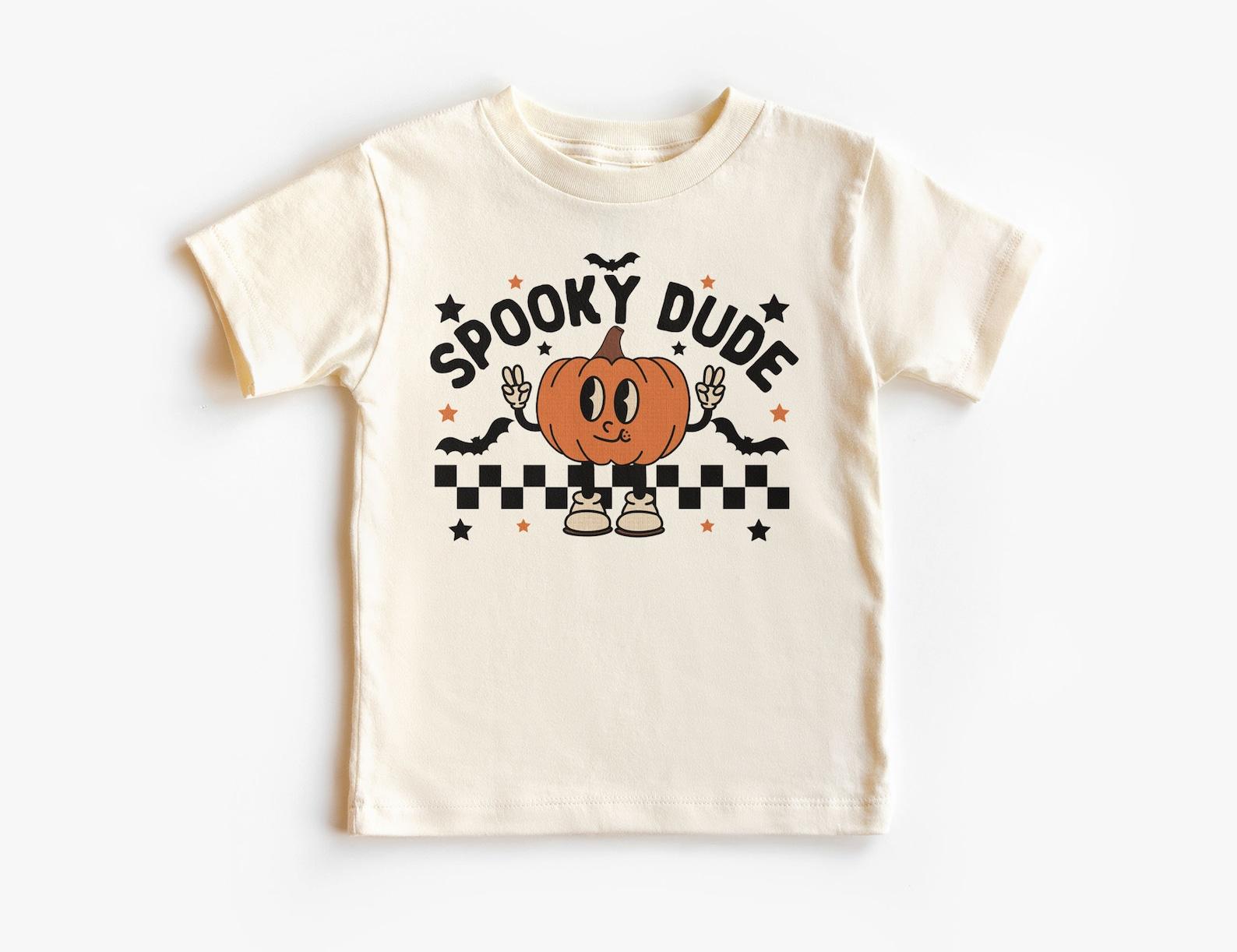 Spooky Dude Pumpkin Boys Tee - Retro Kids Checkerboard Jack O Lantern Shirt - Cute Halloween Costume - Unisex & Youth Boho Natural T-Shirt 150