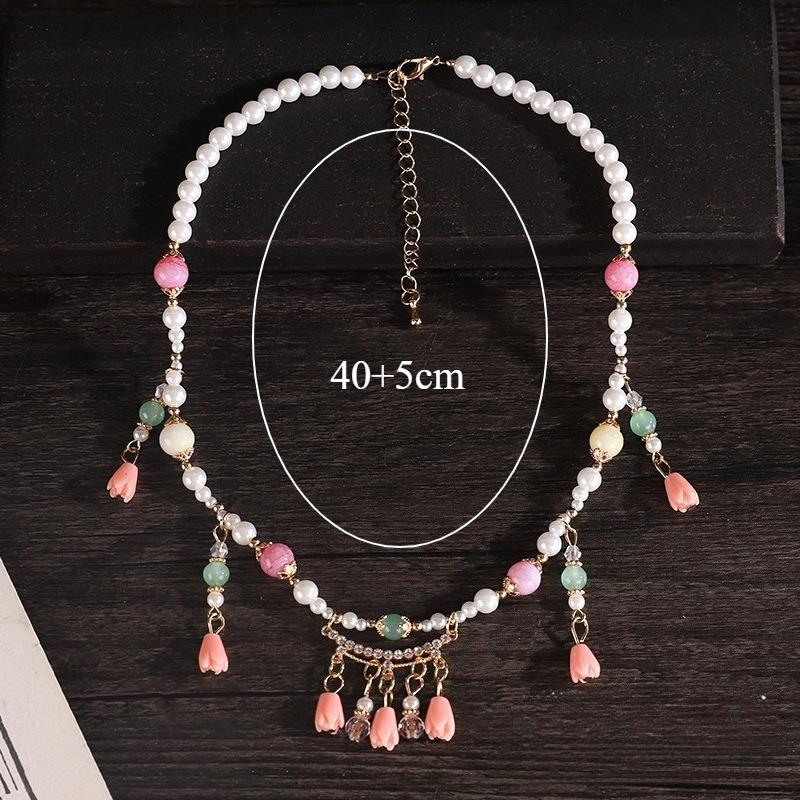 Chinese Style Simulation Pearl Necklace Hanfu Long Chain Jewelry Accessory