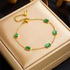 Emerald Zircon Titanium Steel Bracelet: Durable, Elegant 18K Gold for Women - Versatile Spring/Summer Jewelry
