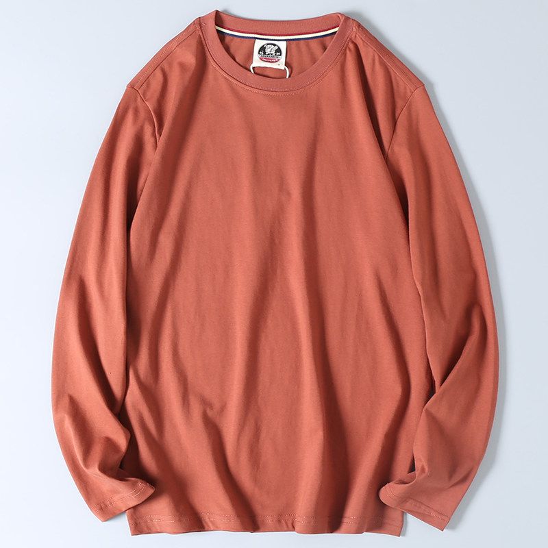 Export Factory Leftover Stock Pure Color Cotton Basic Style Washed Brushed Minimalist Casual Long Sleeves round Neck Base T-shirt Men