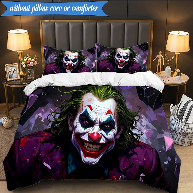 3PCS Clown Bedding Set Duvet Cover Closure Includes 1 Duvet Cover & 2 Pillowcases for All Seasons Bedroom Decor Christmas Fan gifts