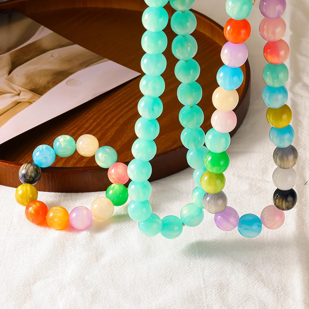 European and American color jelly acrylic bracelet beaded necklace women's set plated 18k gold waterproof jewelry accessories