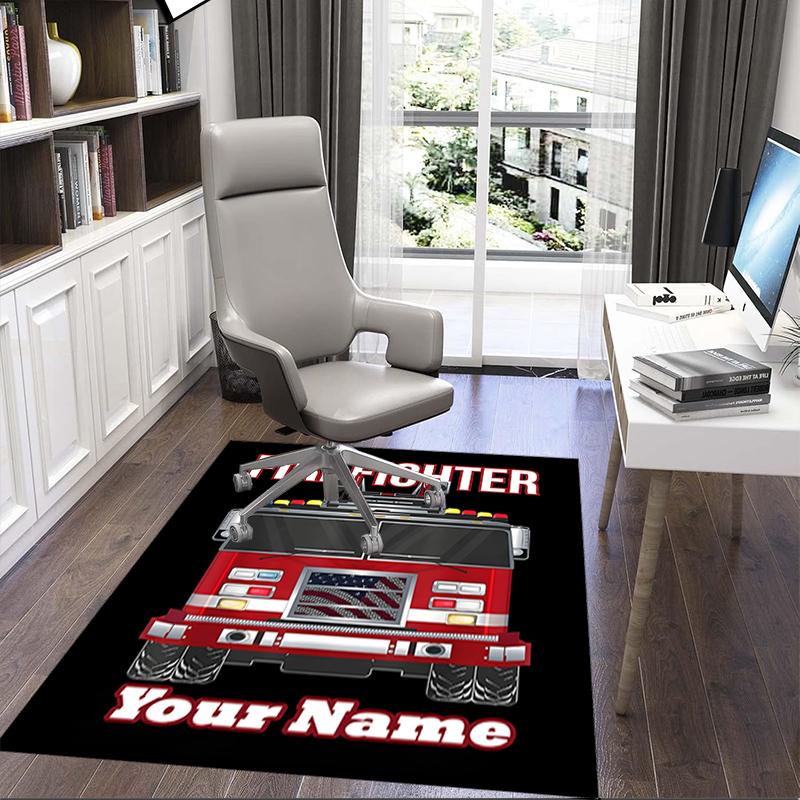 1PC Custom Name Firefighter Gear Theme Floor Mat Ideal for Living Room, Game Rooms, Office, Bedroom, Office Floor Mat , Floor Mats for Home