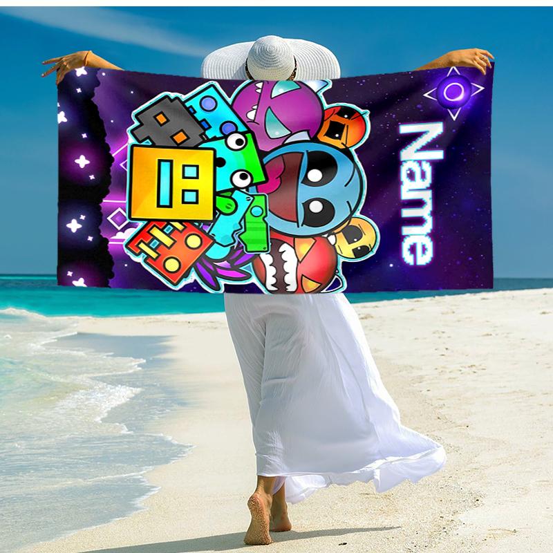 Personalized Customized Proof Beach Towel with Geometry Dash Pattern - Soft, Absorbent,quick-drying,perfect Swimming,camping&bathing