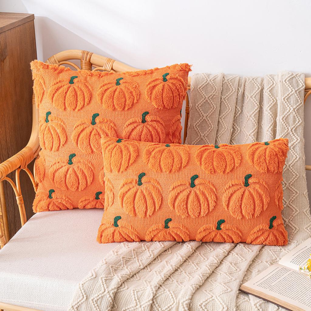 Halloween Pumpkin Embroidered Pillowcase Decorative Throw Pillow Cover For Home Living Room Sofa Simple Design Pumpkin Cushion Case