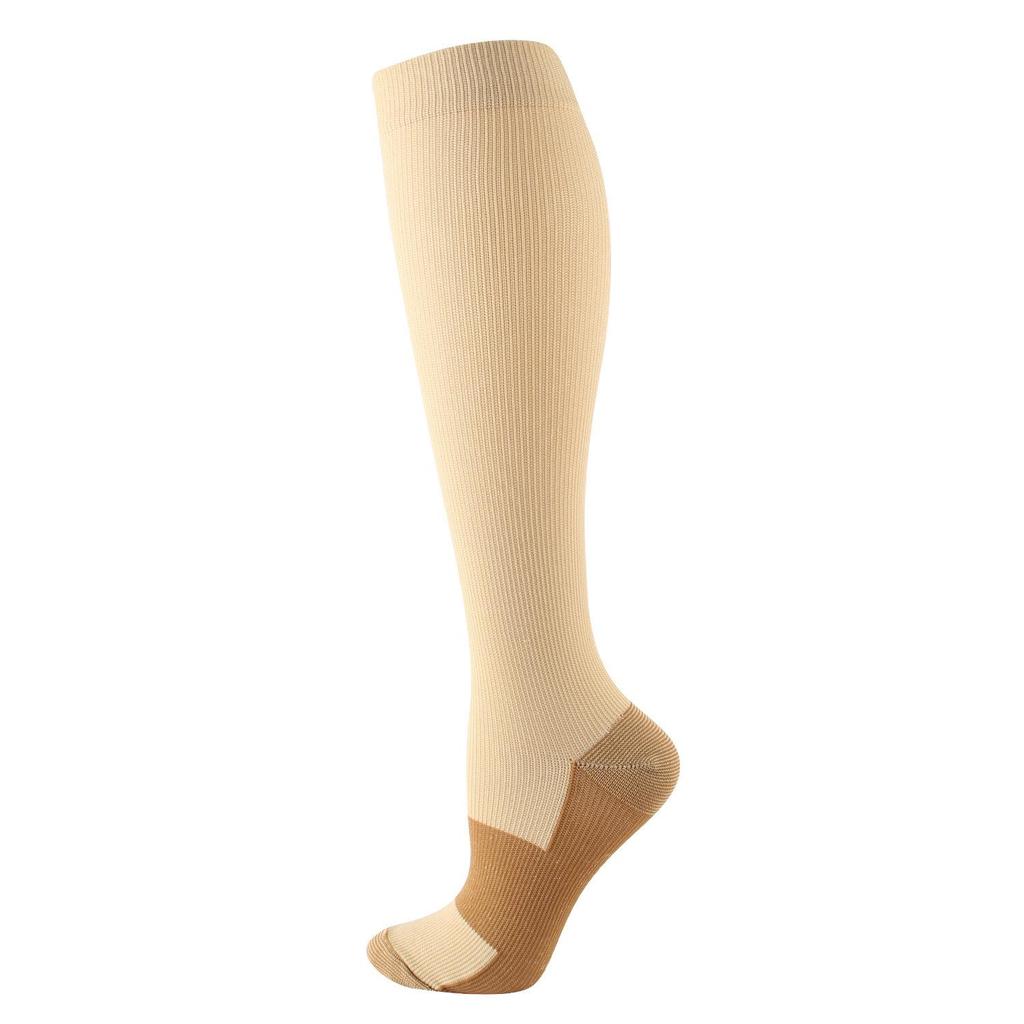 Women's Solid Color Knee-High Copper Ion Compression Socks for Cycling
