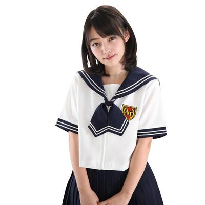 A&TCollection Women's Period High School Uniform 2 Short Sleeve Sailor Uniform, Navy Blue and White, Size M, Cosplay Costume